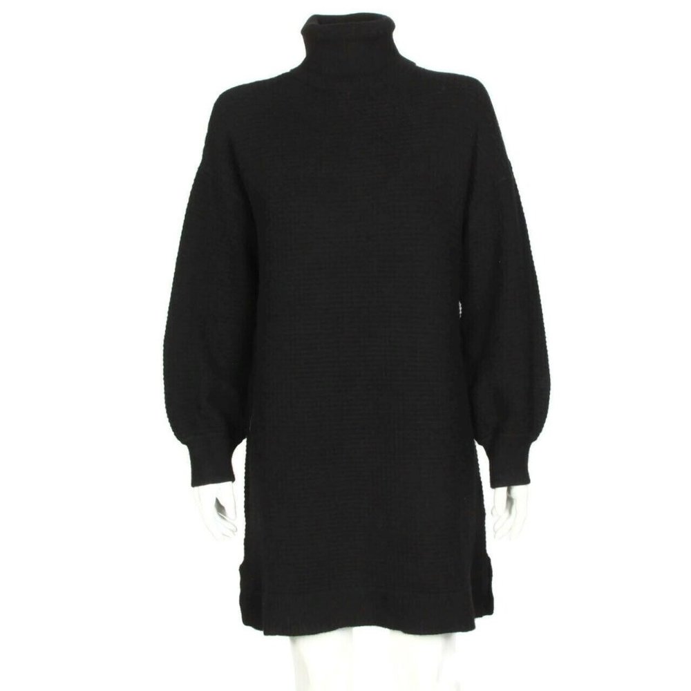 ADORE ME Black Waffle Balloon Sleeve Turtleneck Tunic Sweater Womens sz S /174